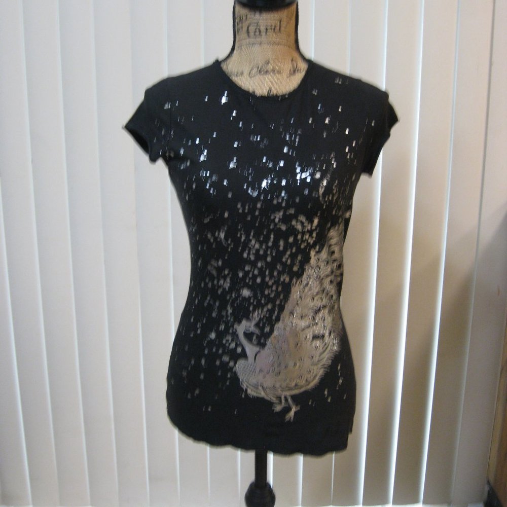 NWOT Express black peacock graphic tee t shirt top S small